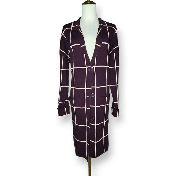 Nine West Windowpane Knit Sweater Blazer / Cardigan Coat - Picture 3 of 10